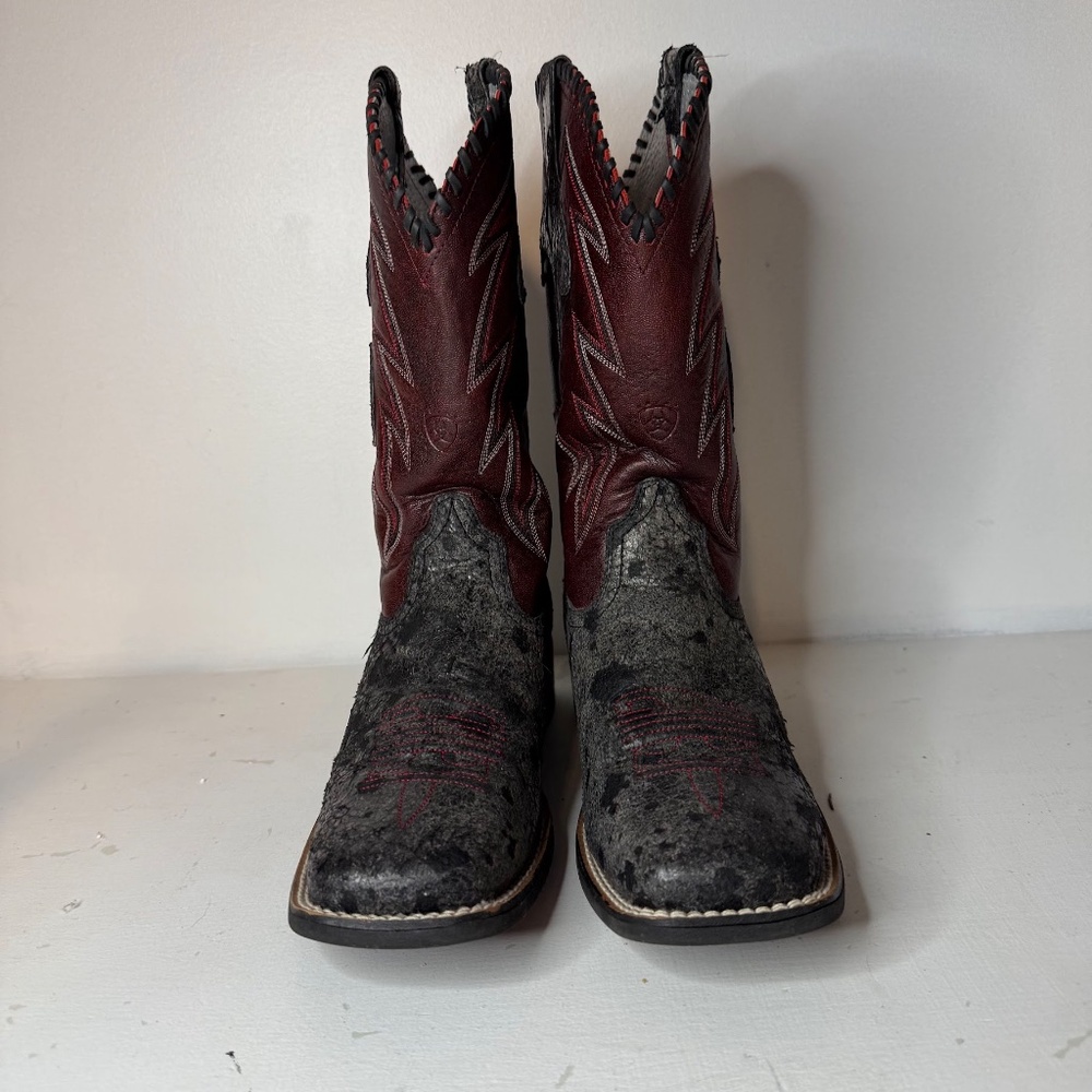 Ariat Boots Red Black Distressed Cowboy Western Whiplash? Men's Size 7.5 B - Picture 6 of 10